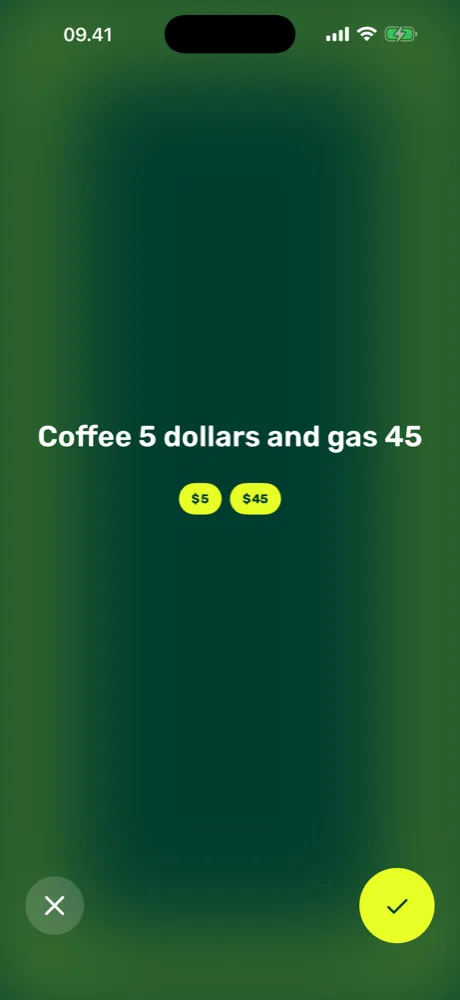 Kashla voice logging: saying 'coffee 18, lunch 42' adds both expenses