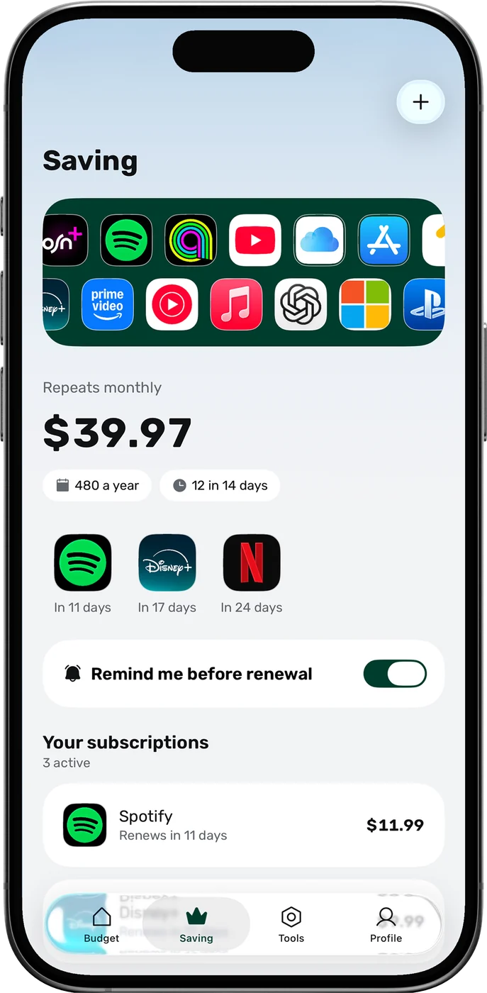 Kashla subscriptions list with every renewal date and price